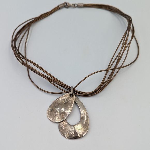 N1802 Retired Silpada Sterling Pendant Necklace. Layered Leather Cord - Picture 3 of 12